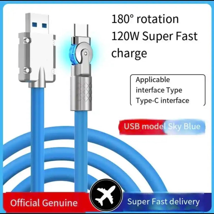 120W 6A Super Fast Charge Cable 180° Rotating Mobile game Type-C Charger